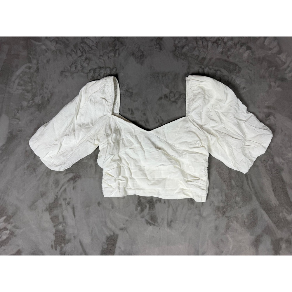 Lulus White Puff Sleeve Ruched Sweetheart Crop Top Size Medium